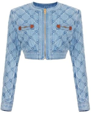 Elisabetta Franchi Diamond Horsebit Denim Cropped Jacket - Blue
