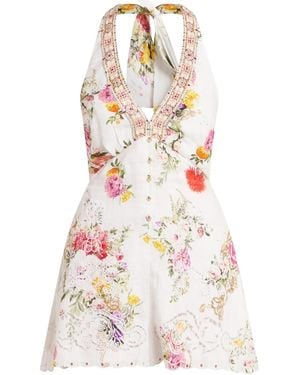 CAMILLA Mono corto The Egyptian Rose con cuello halter y cierre con botones - Blanco