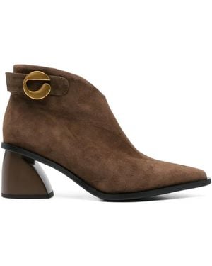 SERGIO MORETTI FIRENZE Sculptural-Heel Suede Ankle Boots - Brown