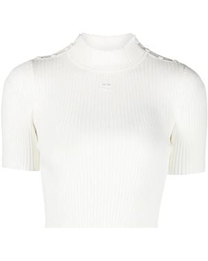 Courreges Logo-Embroidered Ribbed Crop Top - White