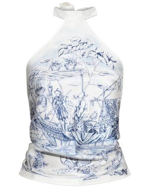 Ferragamo Graphic-Print Halterneck Top - Blau