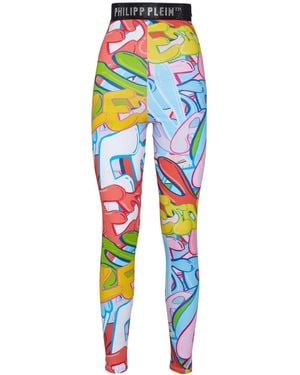Philipp Plein Leggings Bombing Graffiti - Blue