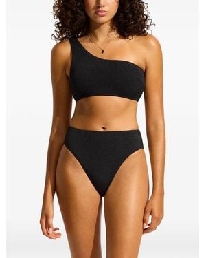 Seafolly Sea Dive Textured One-Shoulder Bikini Top - Black