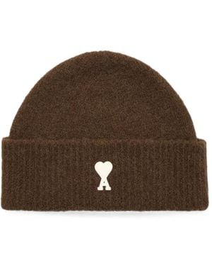 Ami Paris Ami De Coeur Alpaca Beanie Hat - Brown