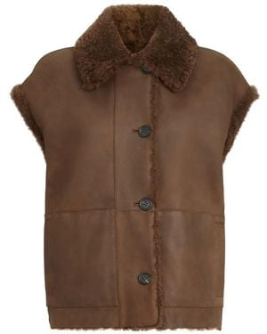 Brunello Cucinelli Fuzzy Shearling Reversible Vest With Monili - Brown