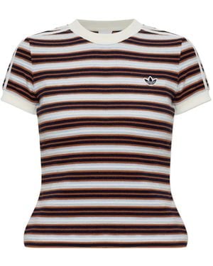 adidas Summer Glow Striped Logo-Patch T-Shirt - Natural