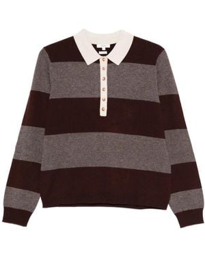Yerse Striped Polo-neck Jumper - Brown