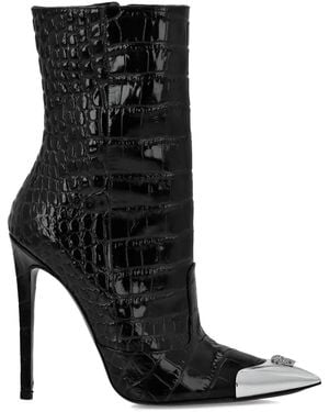 Philipp Plein 120Mm Skull-Appliqué Croco Boots - Black