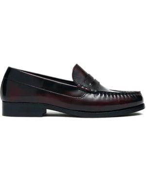 Alohas Rivet Polished Leather Loafers - Black