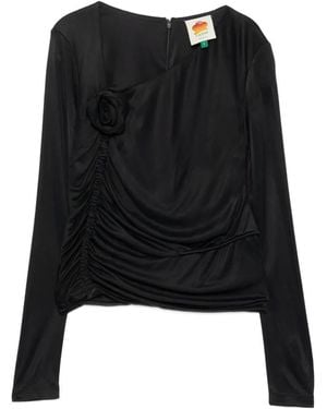 FARM Rio Floral-Embellished Blouse - Black