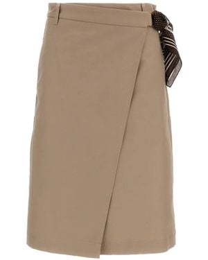 True Royal Tie-Detail Midi Skirt - Natural