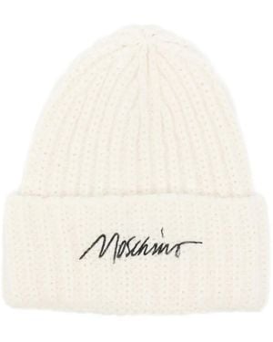 Moschino Logo-Embroidered Ribbed Beanie Hat - White