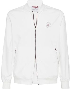 Brunello Cucinelli Logo-Plaque Zip-Up Jacket - White