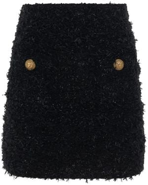 Balmain High-Waisted Tweed Skirt - Black