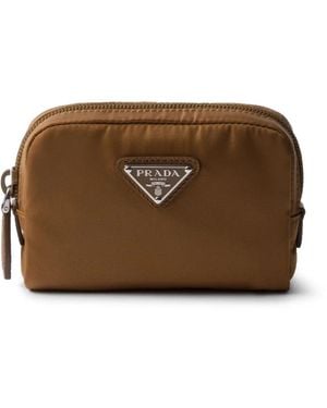 Prada Kosmetiktasche Mit Logo-Schild - Braun