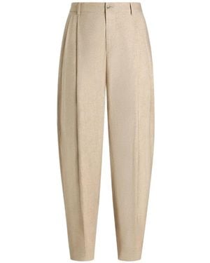 Dolce & Gabbana Hemp And Silk Trousers With Tweed Effect - Natural