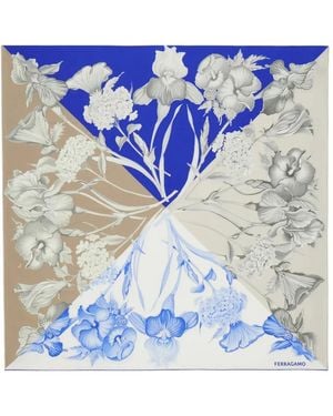 Ferragamo Hydrangea-Print Scarf - Blu