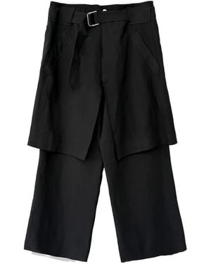 SAN263-1 Layered Wide-Leg Trousers - Black