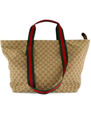 Gucci Gg Supreme Web-Stripe Tote Bag - Brown