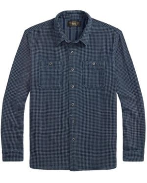 RRL Chemise En Coton À Carreaux - Bleu