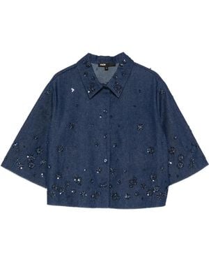 Maje Embellished Buttoned Cotton Shirt - Blue