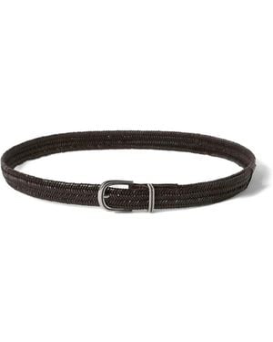 Brunello Cucinelli Chevron-Effect Braided Leather Belt - White