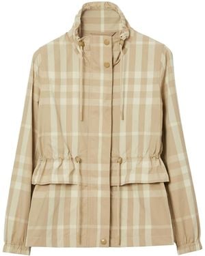 Burberry Funnel-Neck Check Jacket - Natural