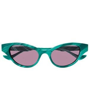 Gucci Striped-Marble Cat-Eye Sunglasses - Blue