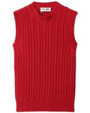 Miu Miu Cable-Knit Logo Vest - Red