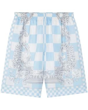 Versace Silk Checkerboard Print Shorts - Blue
