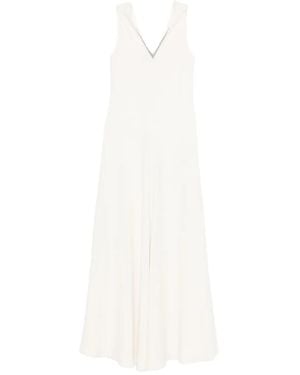 Brunello Cucinelli V-Neck Sleeveless Maxi Dress - White
