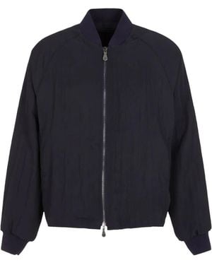 Giorgio Armani Zip-Up Crinkled Bomber Jacket - Blue