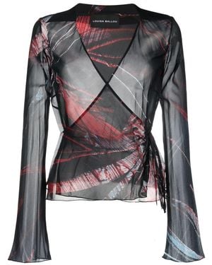 Louisa Ballou Abstract-Pattern Stretch-Silk Wrap Blouse - Black