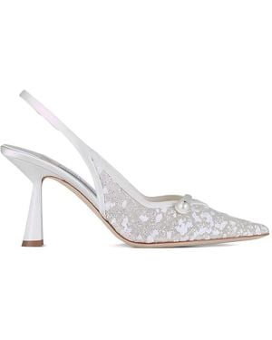 Jimmy Choo Amita Slingback-Pumps Aus Tüll Mit Kunstperlen - Weiß
