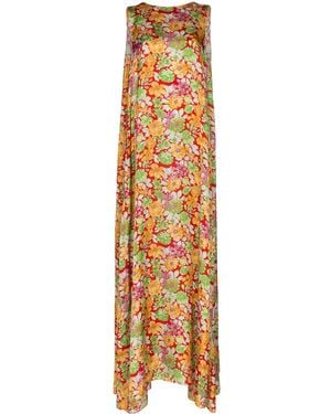 Plan C Floral Print Maxi Dress - Metallic
