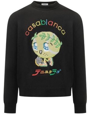 CASABLANCA Intarsia-Knit Crew-Neck Sweater - Schwarz