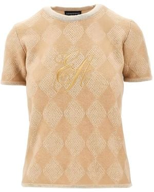 Emporio Armani Argyle Embroidered Pullover - Natural