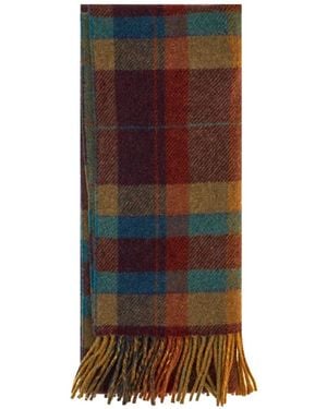 Gallo Check-Pattern Fringed Scarf - Brown