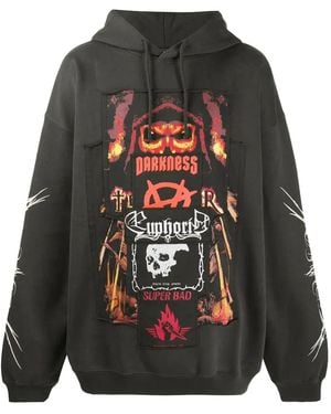 Vetements Patchwork Graphic-Print Hoodie - Grey