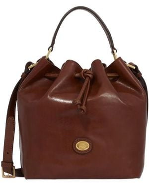 The Bridge Leather Drawstring Bucket Bag - Brown