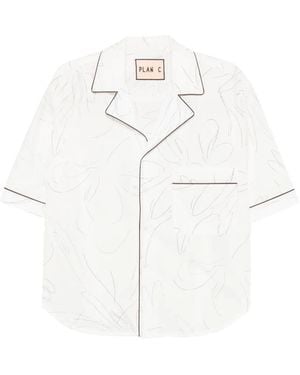Plan C Abstract-Print Piped-Trim Shirt - White