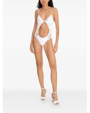 Amir Slama Cut-Out Embellished Swimsuit - White