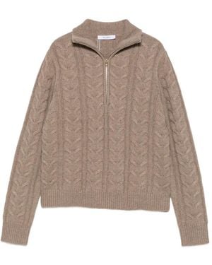 Max Mara Libero Cable-Knit Quarter-Zip Sweater - Natural