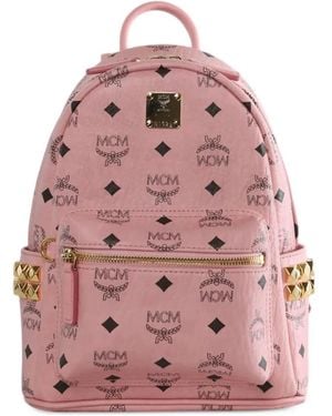 MCM Monogram-Print Studded Backpack - Pink
