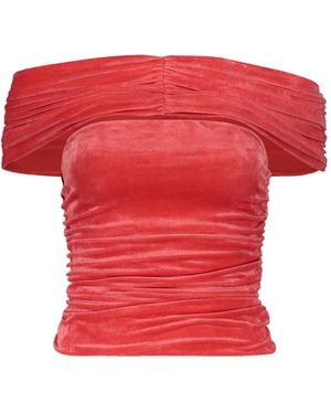 Alberta Ferretti Ruched Off-Shoulder Top - Red