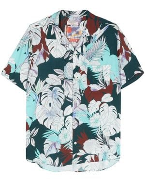 Tintoria Mattei 954 Floral-Print Camp-Collar Shirt - Blue