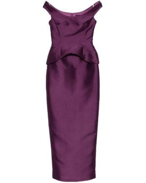 Solace London Pieta Off-Shoulder Peplum Maxi Dress - Purple