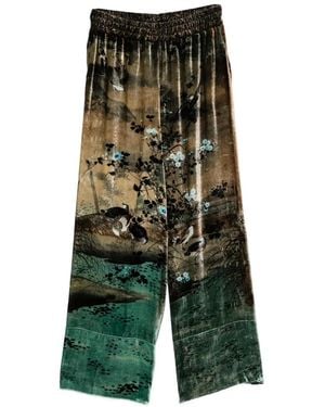 Pierre Louis Mascia Velvet-Effect Landscape-Print Trousers - Green