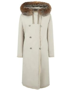 Moorer Fur collar double-breasted coat - Blanco