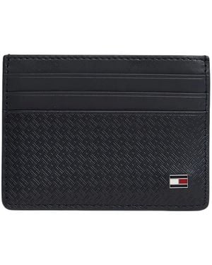 Tommy Hilfiger Monogram-Embossed Leather Card Holder - Black